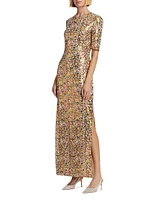 Sequined Short-Sleeve Gown