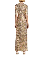 Sequined Short-Sleeve Gown