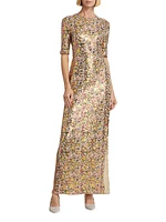 Sequined Short-Sleeve Gown