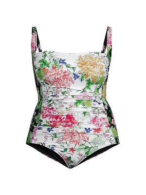 Metalli Ruched Floral One-Piece Swimsuit