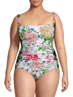 Metalli Ruched Floral One-Piece Swimsuit