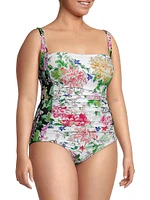 Metalli Ruched Floral One-Piece Swimsuit