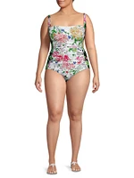 Metalli Ruched Floral One-Piece Swimsuit