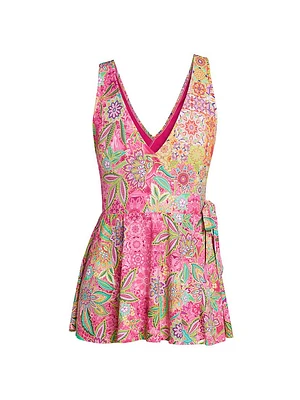 Flamingo Floral Wrap Skirted One-Piece Swimsuit