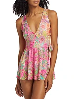 Flamingo Floral Wrap Skirted One-Piece Swimsuit