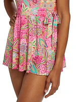 Flamingo Floral Wrap Skirted One-Piece Swimsuit