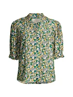 Eliza Floral Puff-Sleeve Cotton & Silk Blouse