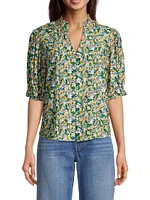 Eliza Floral Puff-Sleeve Cotton & Silk Blouse