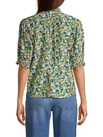 Eliza Floral Puff-Sleeve Cotton & Silk Blouse