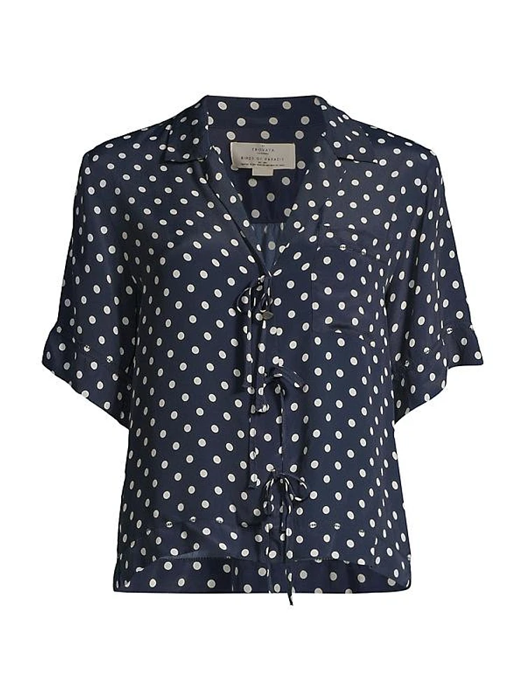 Inez Tie-Front Polka Dot Silk-Blend Shirt