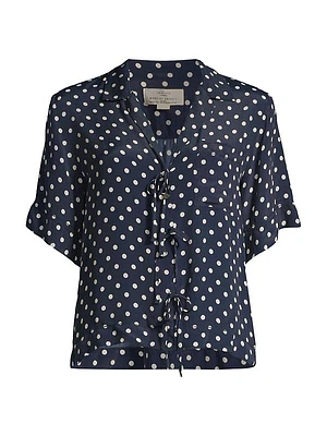 Inez Tie-Front Polka Dot Silk-Blend Shirt