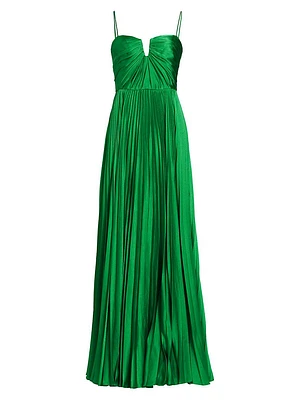 Hammered Satin Charmeuse Pleated Gown