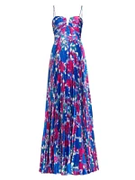 Evelyn Satin Floral Pleated Gown