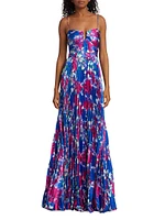 Evelyn Satin Floral Pleated Gown