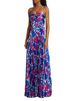 Evelyn Satin Floral Pleated Gown