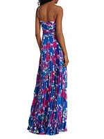 Evelyn Satin Floral Pleated Gown