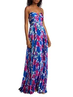 Evelyn Satin Floral Pleated Gown