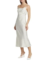 Elora Embroidered Satin Midi-Dress