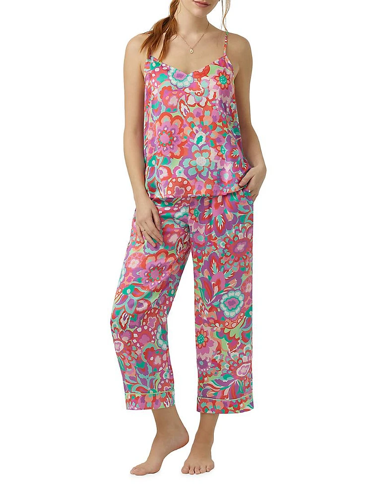 Summer Flower Crop Sleeveless Pajama Set