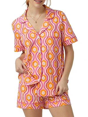 Flower Swirl Boxer Short-Sleeve Pajama Set