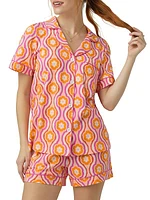 Flower Swirl Boxer Short-Sleeve Pajama Set