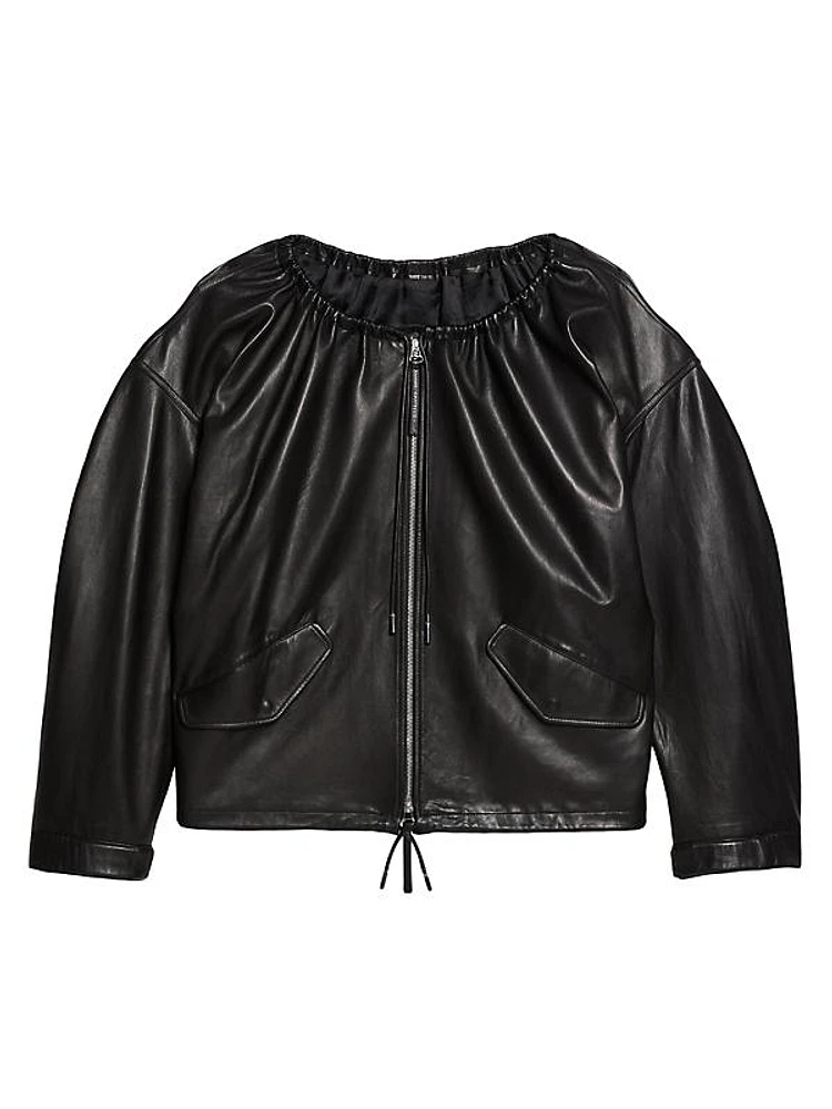 Oversized Leather Drawstring Jacket