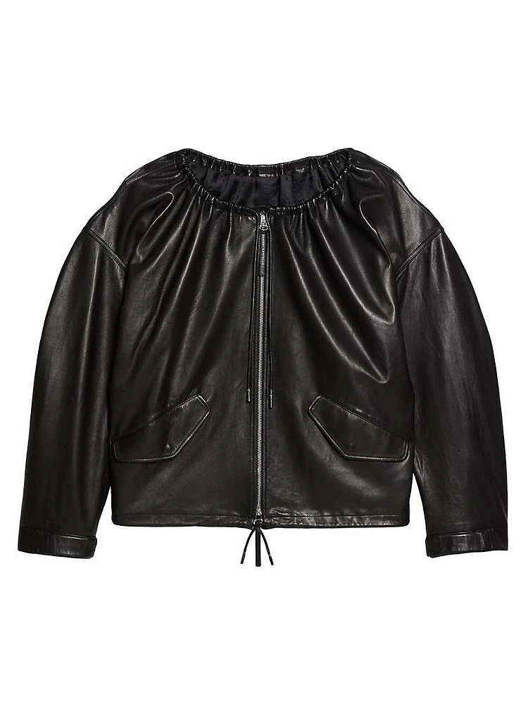 Oversized Leather Drawstring Jacket