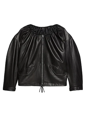 Oversized Leather Drawstring Jacket