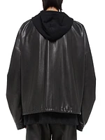 Oversized Leather Drawstring Jacket