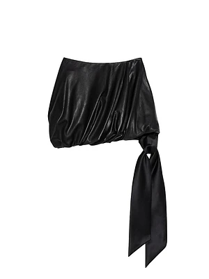 Leather Side-Tie Bubble Miniskirt