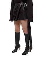 Leather Side-Tie Bubble Miniskirt