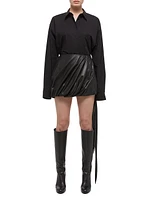 Leather Side-Tie Bubble Miniskirt