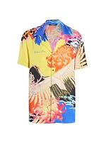 Crane Print Short-Sleeve Pajama Shirt