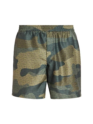 Camouflage Print Shantung Shorts