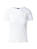 Sheer Inset Rib-Knit T-Shirt