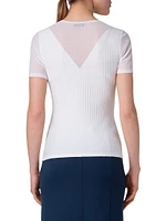 Sheer Inset Rib-Knit T-Shirt