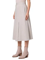 Denim Pleated Midi-Skirt