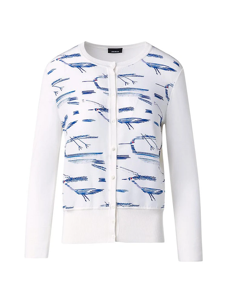 Silk Kasuri Bird Print Cardigan