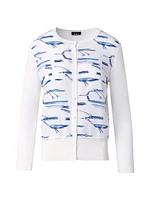 Silk Kasuri Bird Print Cardigan