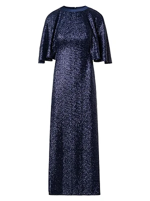 Sequin Flutter-Sleeve Maxi Dress