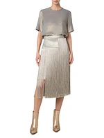 Silk Crepe Fringe Skirt