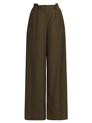 Stepped Waistband Straight-Leg Pants