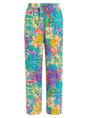 Helena Floral Straight-Leg Pants