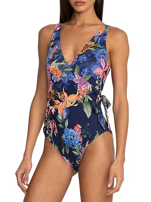 Neon Jungle Wrap One-Piece Swimsuit