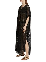 Eyelet Lace-Up Maxi Cover-Up Kaftan