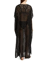 Eyelet Lace-Up Maxi Cover-Up Kaftan