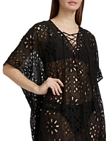 Eyelet Lace-Up Maxi Cover-Up Kaftan