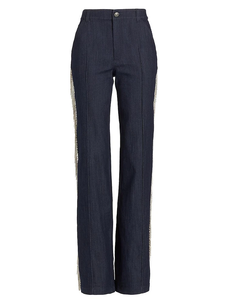 Dara Crystal Fringe Straight-Leg Jeans