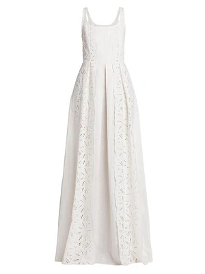 Linen-Blend Eyelet A-Line Gown