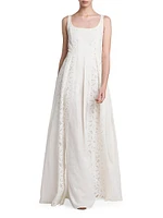 Linen-Blend Eyelet A-Line Gown